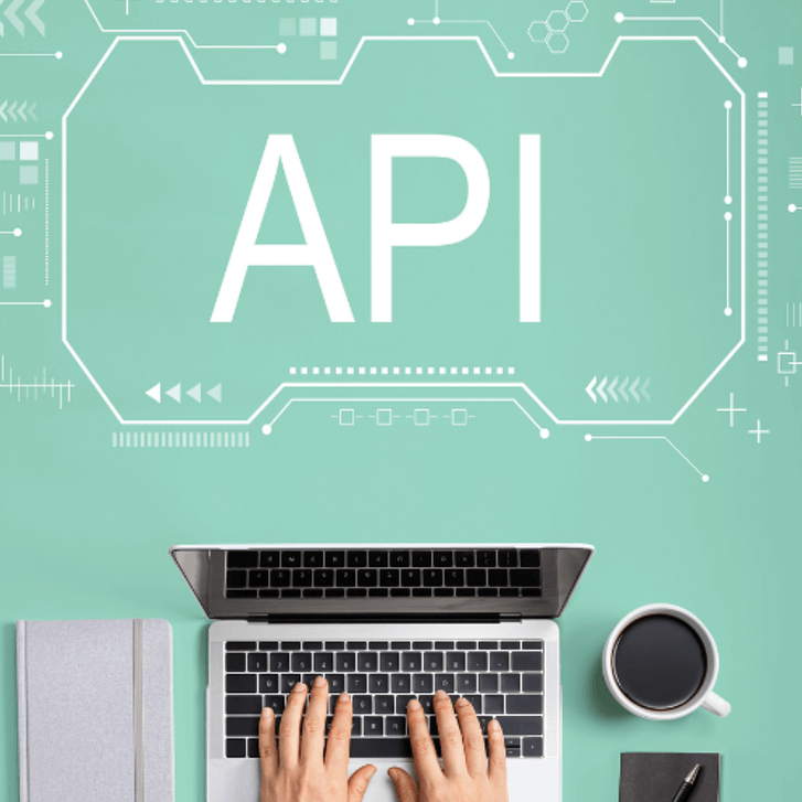 The word API on green drawn artistic lines